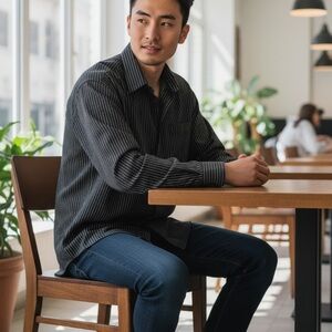 Balmain Black Striped Casual Button Down Shirt